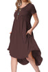 Sexy Rufous Short Sleeve High Low Pleated Casual Swing Dress